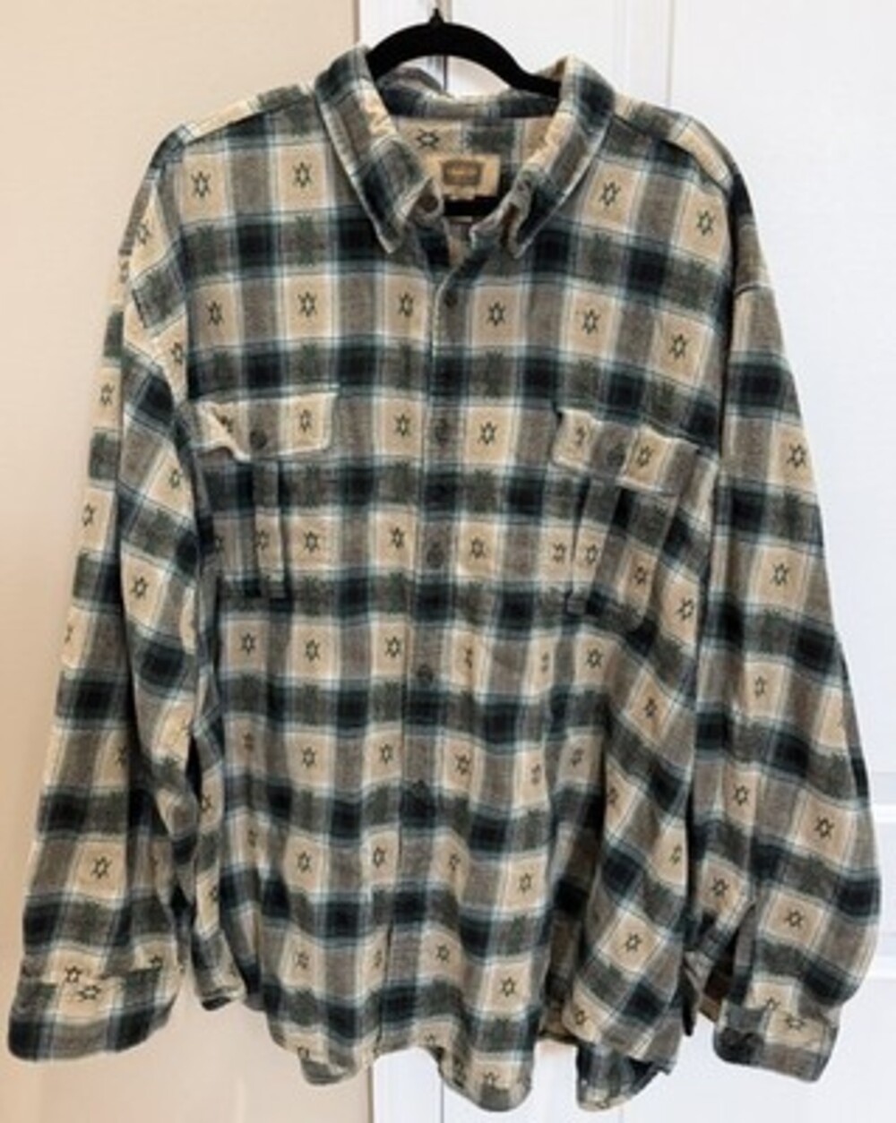 The Foundry Supply Co Men's 3XL Flannel Shirt Green & Tan Buffalo Plaid
